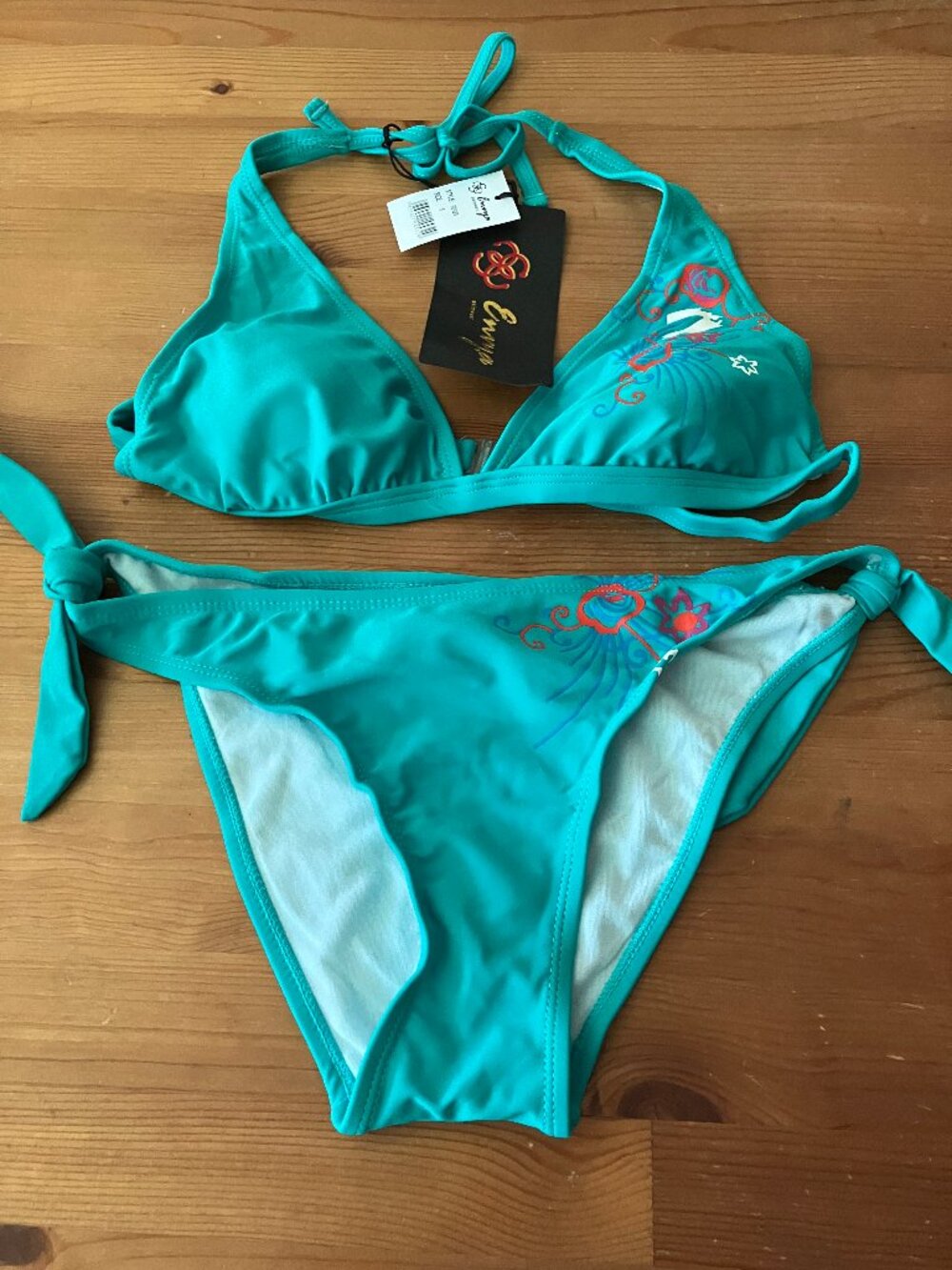 ENVYA Ladies' Swimwear two-piece triangle halter bikini set Turquoise/Teal Sz 8